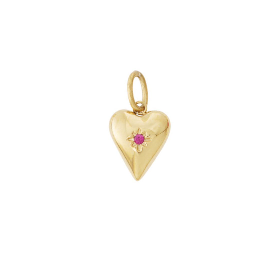 GOLD HEART & PINK STONE CHARM