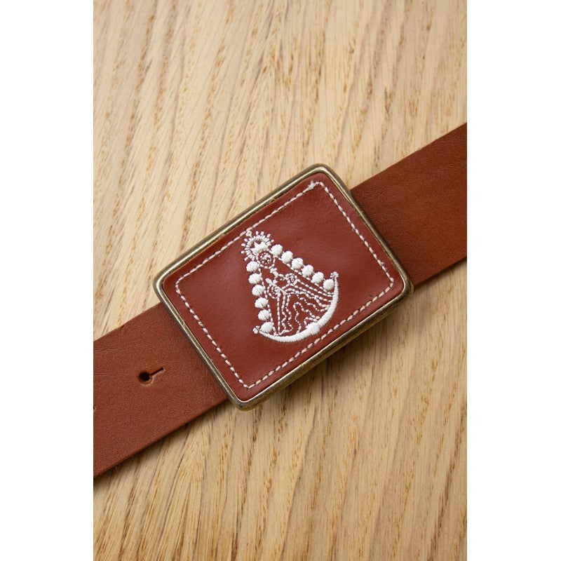 HEBILLA VIRGEN DEL ROCÍO BORDADA RECTANGULAR MARRÓN